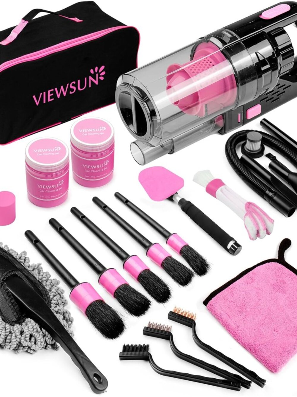 17pcs Car Cleaning Kit, Pink Car Interior Detailing Kit With High Power Handheld